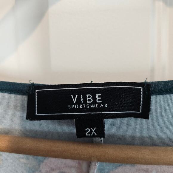 Vibe Floral Keyhole Swing Dress Womens Size 2X Green Boho Flowing Stretch Casual - Picture 10 of 11